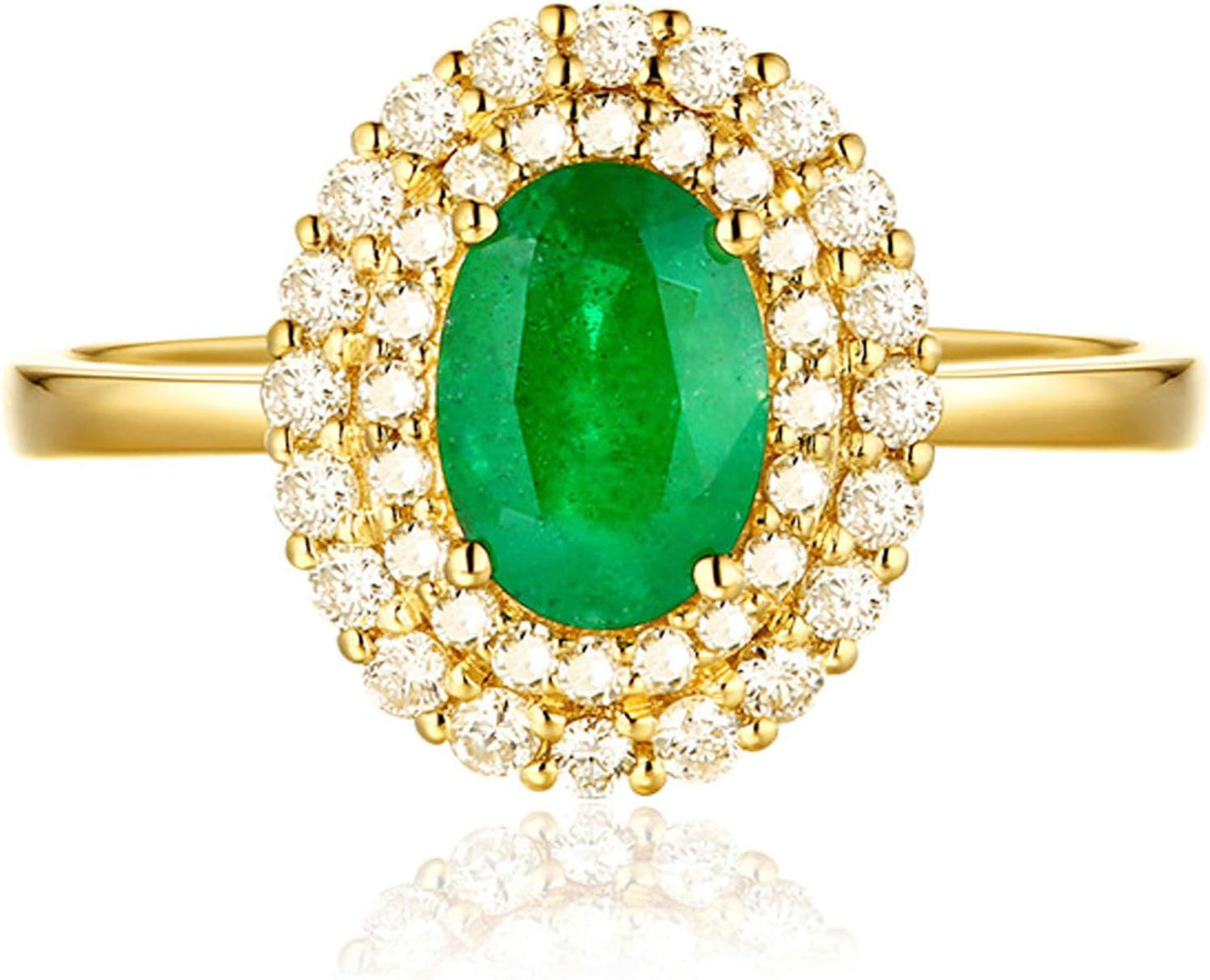 Aienid 18Ct Yellow Gold Diamond Engagement Rings Women 0.74Ct Cut Emerald Two Row Diamond Engagement Ring for Her