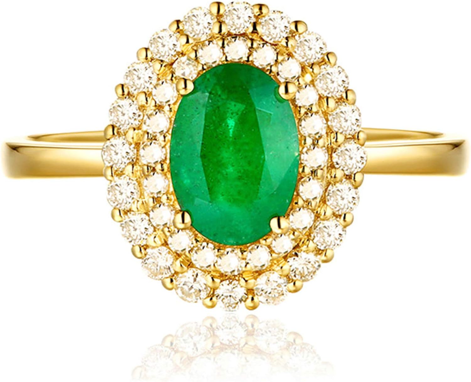 Aienid 18Ct Yellow Gold Diamond Engagement Rings Women 0.74Ct Cut Emerald Two Row Diamond Engagement Ring for Her
