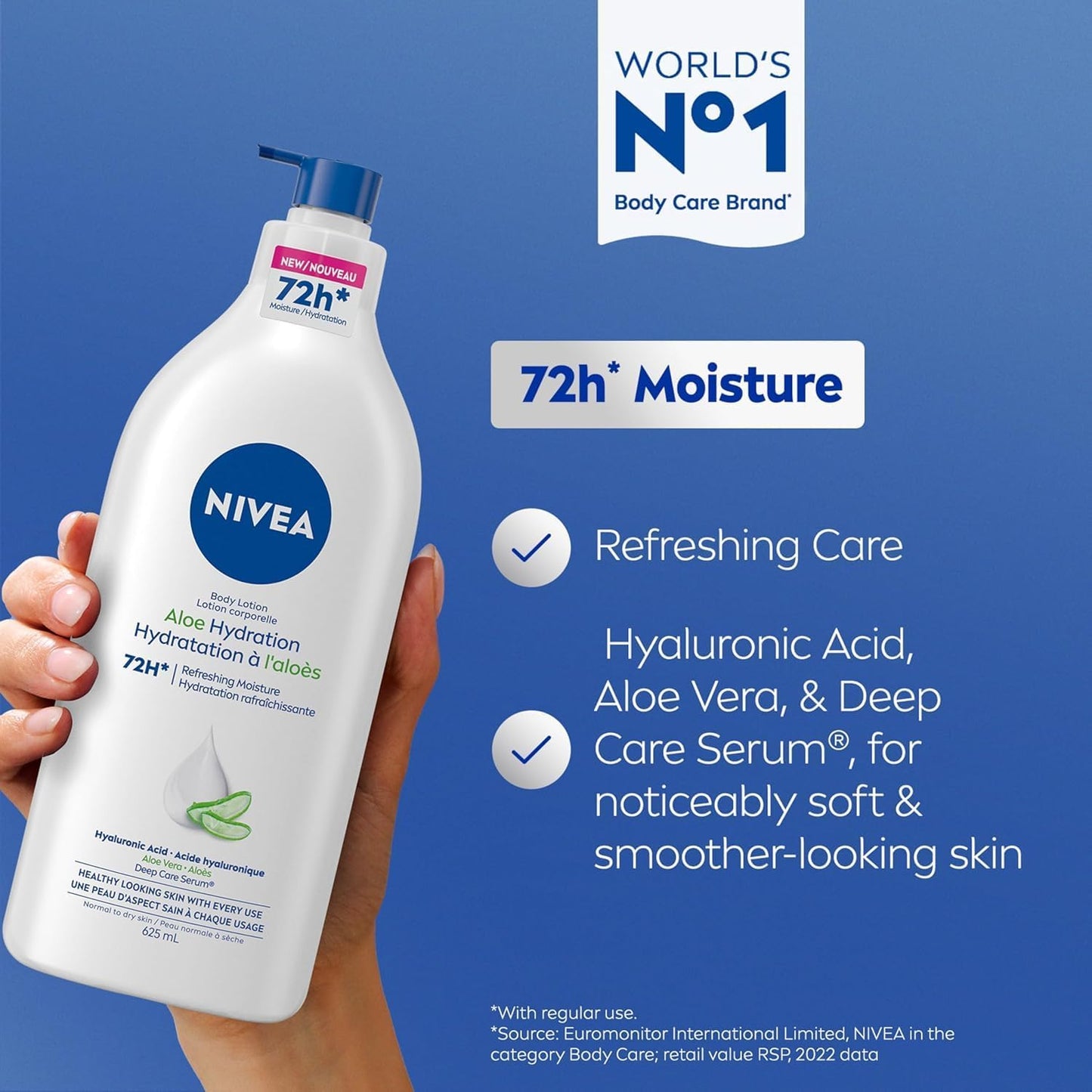 NIVEA Kakaobutter 72h Feuchtigkeitspflegende Body Lotion für trockene Haut, Körperlotion mit Hyaluronsäure und Kakaobutter, Nicht fettend und schnell einziehend, 625 ml Flasche