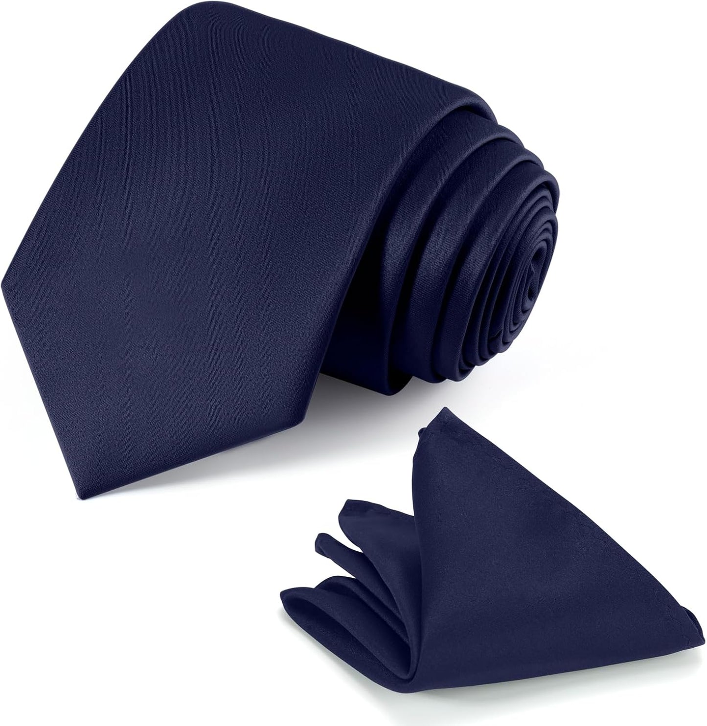 JUNMEISI Black Tie Set in Gift Box Mens Solid Color 3.15" (8CM) Black Necktie and Pocket Square Set