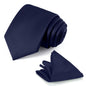 JUNMEISI Black Tie Set in Gift Box Mens Solid Color 3.15" (8CM) Black Necktie and Pocket Square Set