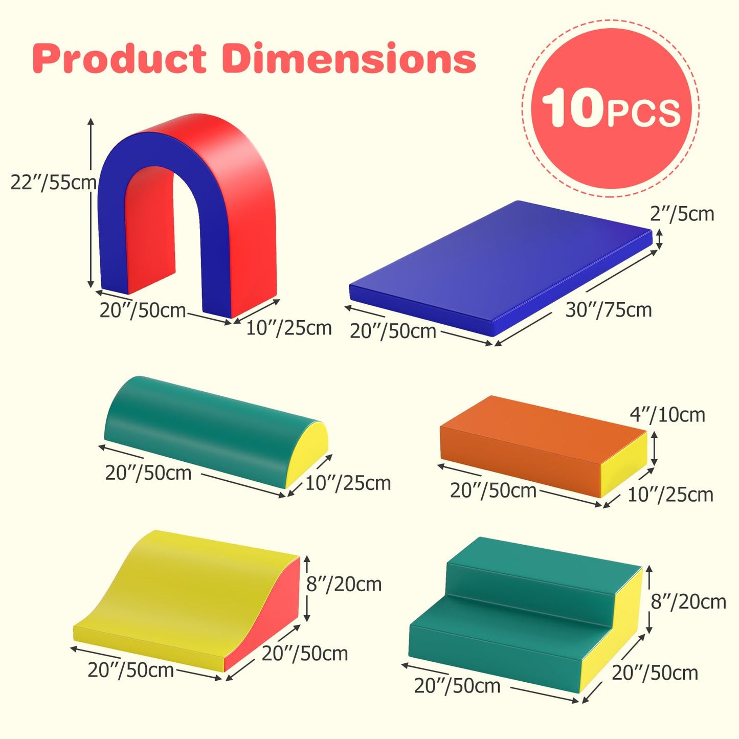 Olakids Toddler Climbing Toys Indoor, 10 Pieces Baby Foam Blocks Soft Play Set with PU Leather, Kids Climb Crawling Activity Gym Playground for 1+ Years (Brown)