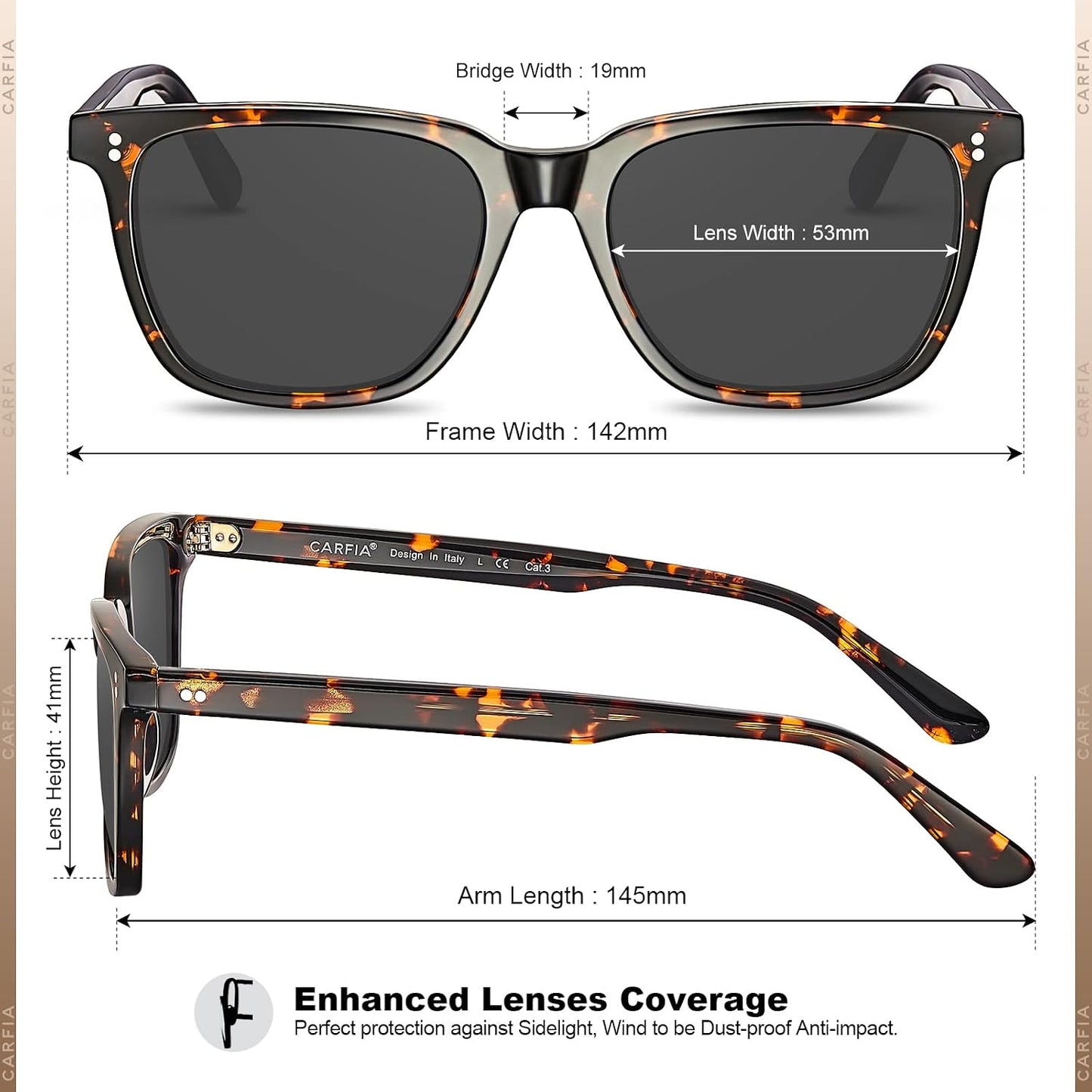 CARFIA Square Polarized Sunglasses for Men