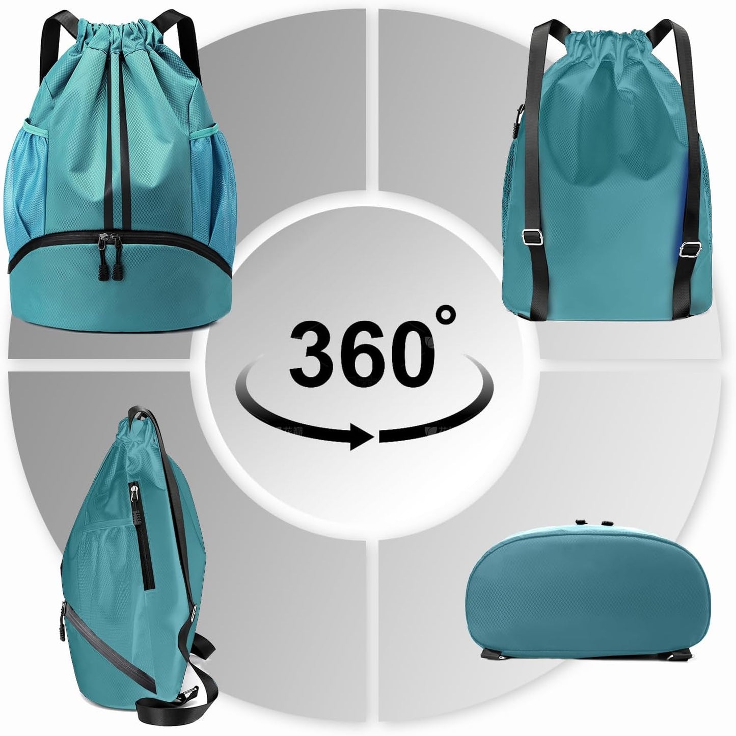 Hoedia Sports-Kordelzugrucksack – Schwimm-Turnbeutel mit Schuhfach und wasserdichter Tasche für Damen und Herren
