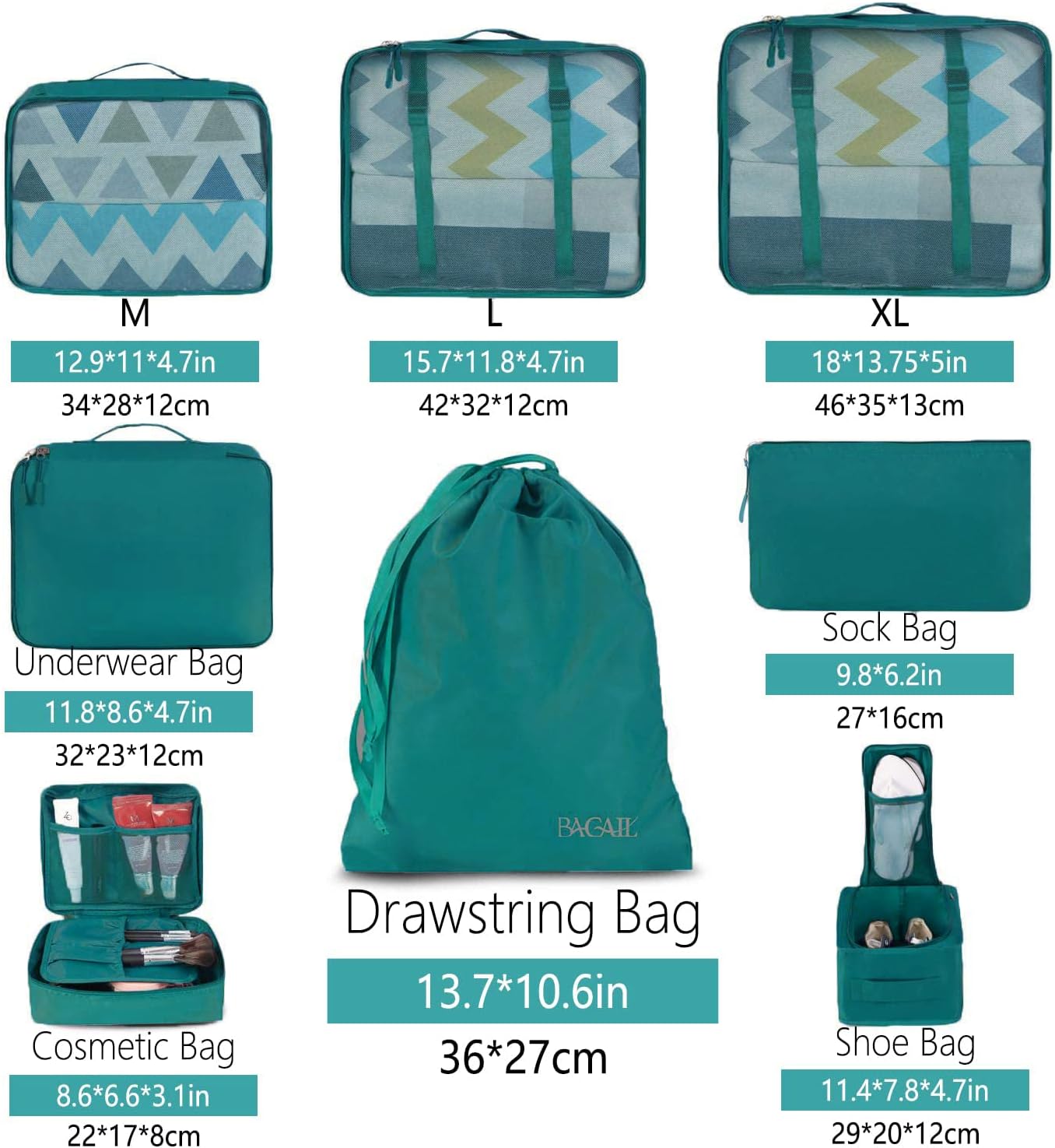 BAGAIL 8er Set Packwürfel Gepäckorganizer für Reisezubehör