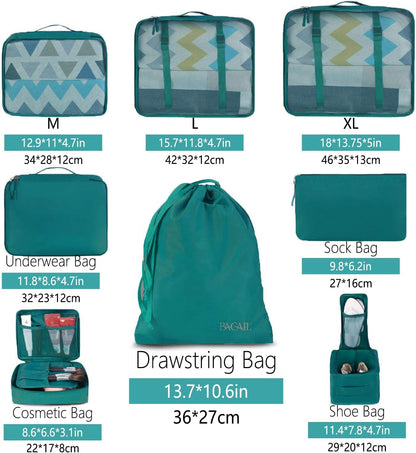 BAGAIL 8er Set Packwürfel Gepäckorganizer für Reisezubehör
