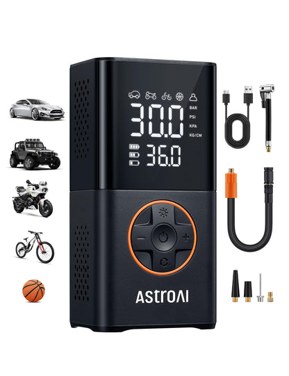 AstroAI L7 Tire Inflator Portable Air Compressor,150 PSI Cordless Mini Air Bike Auto Shut-Off Pump with Digital Display Pressure Gauge, Fast Inflation & LED Light for Car Tires,Motorcycles,Bikes,Balls