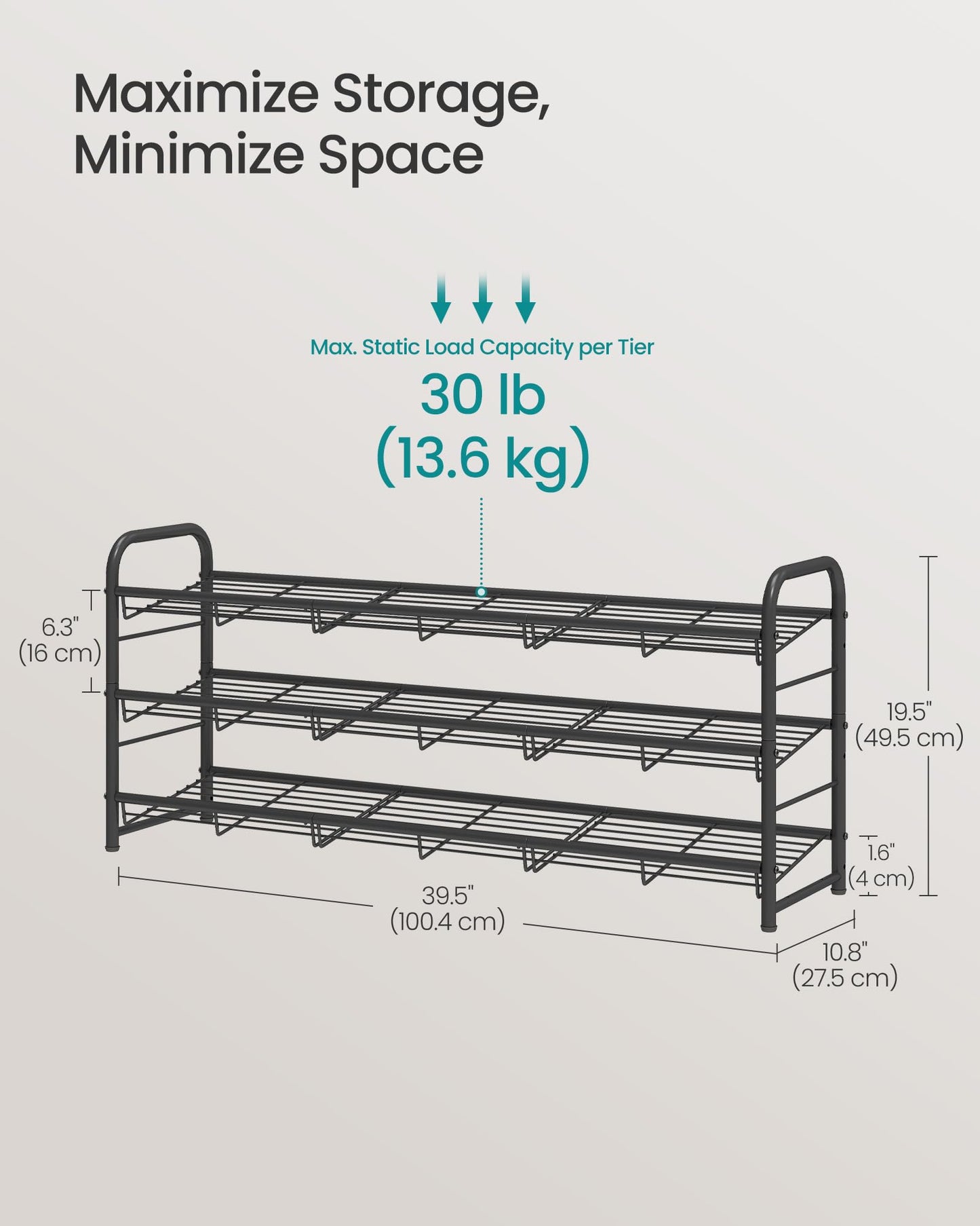SONGMICS Stackable Shoe Rack, 4 Tier Metal Shoes Rack Storage Shelf, Holds up to 16 Pairs Shoes, Adjustable Slanted Shelves Tower Organizer for Closet Entryway Small Spaces, Bronze
