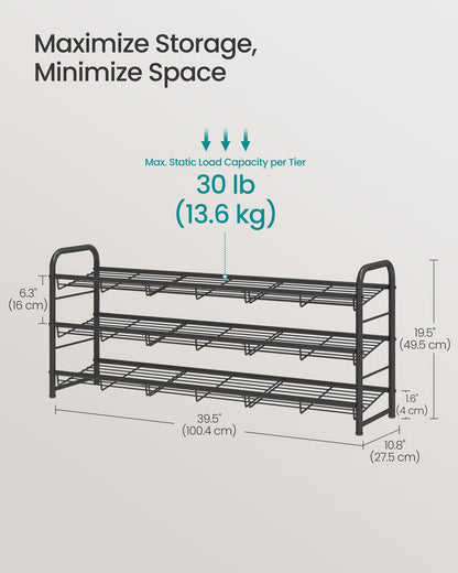 SONGMICS Stackable Shoe Rack, 4 Tier Metal Shoes Rack Storage Shelf, Holds up to 16 Pairs Shoes, Adjustable Slanted Shelves Tower Organizer for Closet Entryway Small Spaces, Bronze