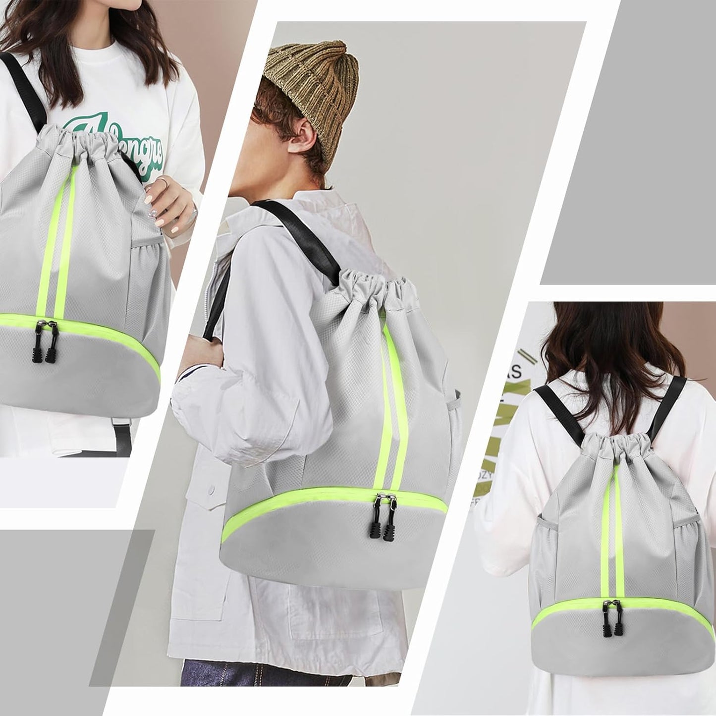 Hoedia Sports-Kordelzugrucksack – Schwimm-Turnbeutel mit Schuhfach und wasserdichter Tasche für Damen und Herren