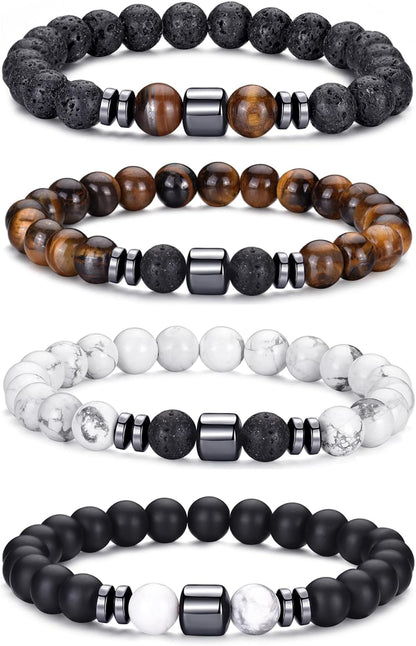 4,lava Rock,tiger Eye,white,black Bracelet