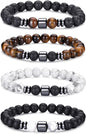 4,lava Rock,tiger Eye,white,black Bracelet