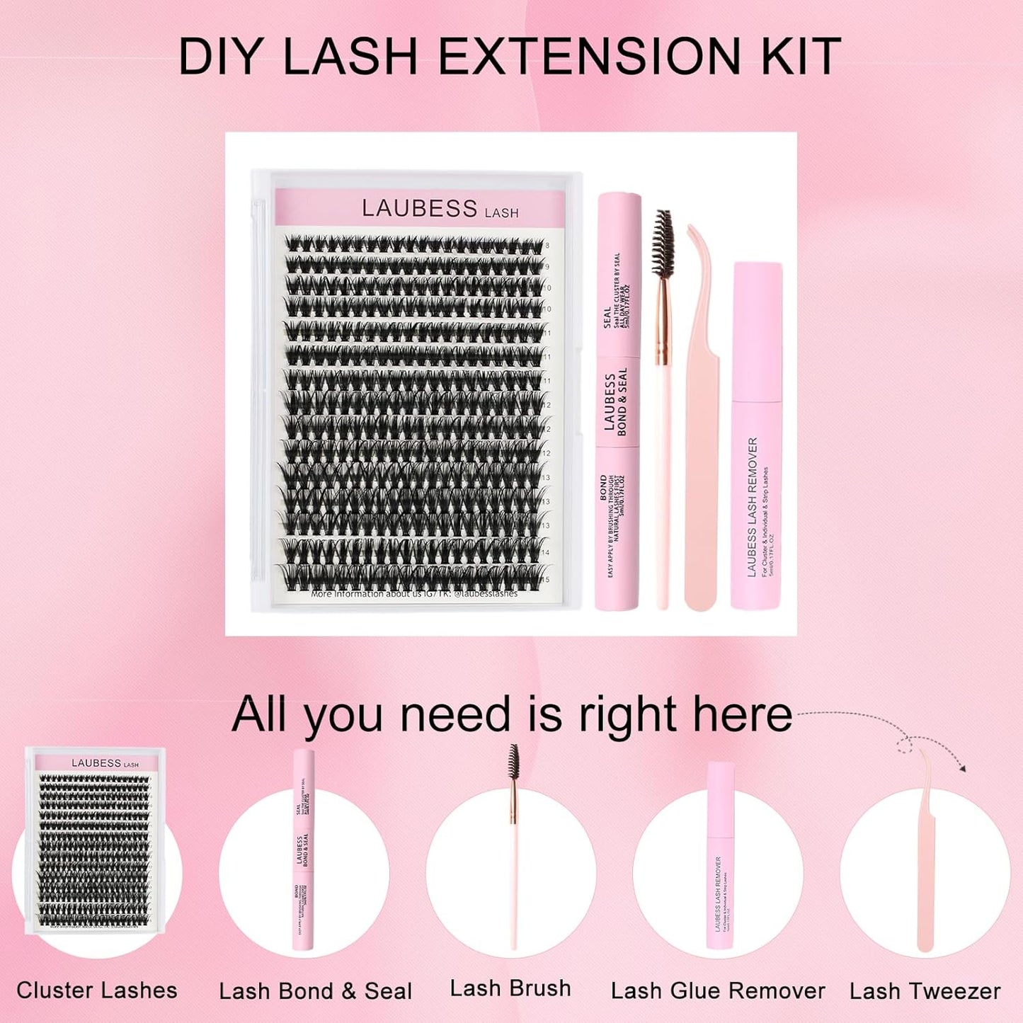 Wimpernverlängerungs-Set 20D+40D Cluster mit Kleber und Versiegelung – Wasserdichtes DIY-Wimpernverlängerungs-Set mit Pinzette (Set 20D/40D-0.07D-9-16Mix)