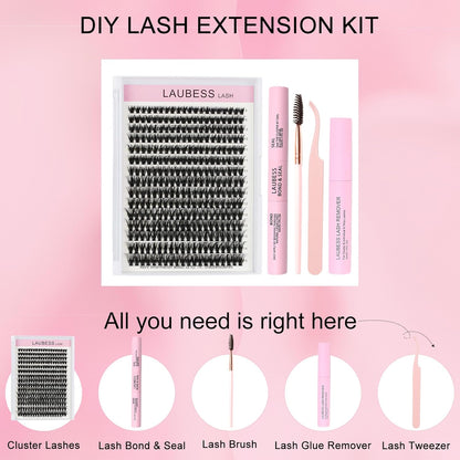 Wimpernverlängerungs-Set 20D+40D Cluster mit Kleber und Versiegelung – Wasserdichtes DIY-Wimpernverlängerungs-Set mit Pinzette (Set 20D/40D-0.07D-9-16Mix)