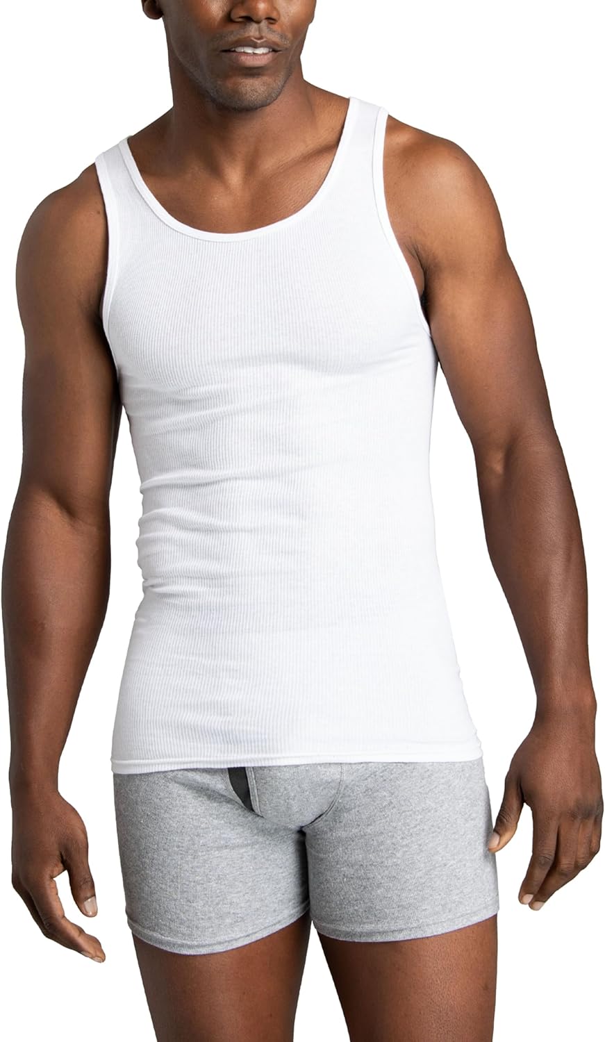 Fruit of the Loom Men's Tag-Free Tank A-Shirt, 6 Pack-White, Large