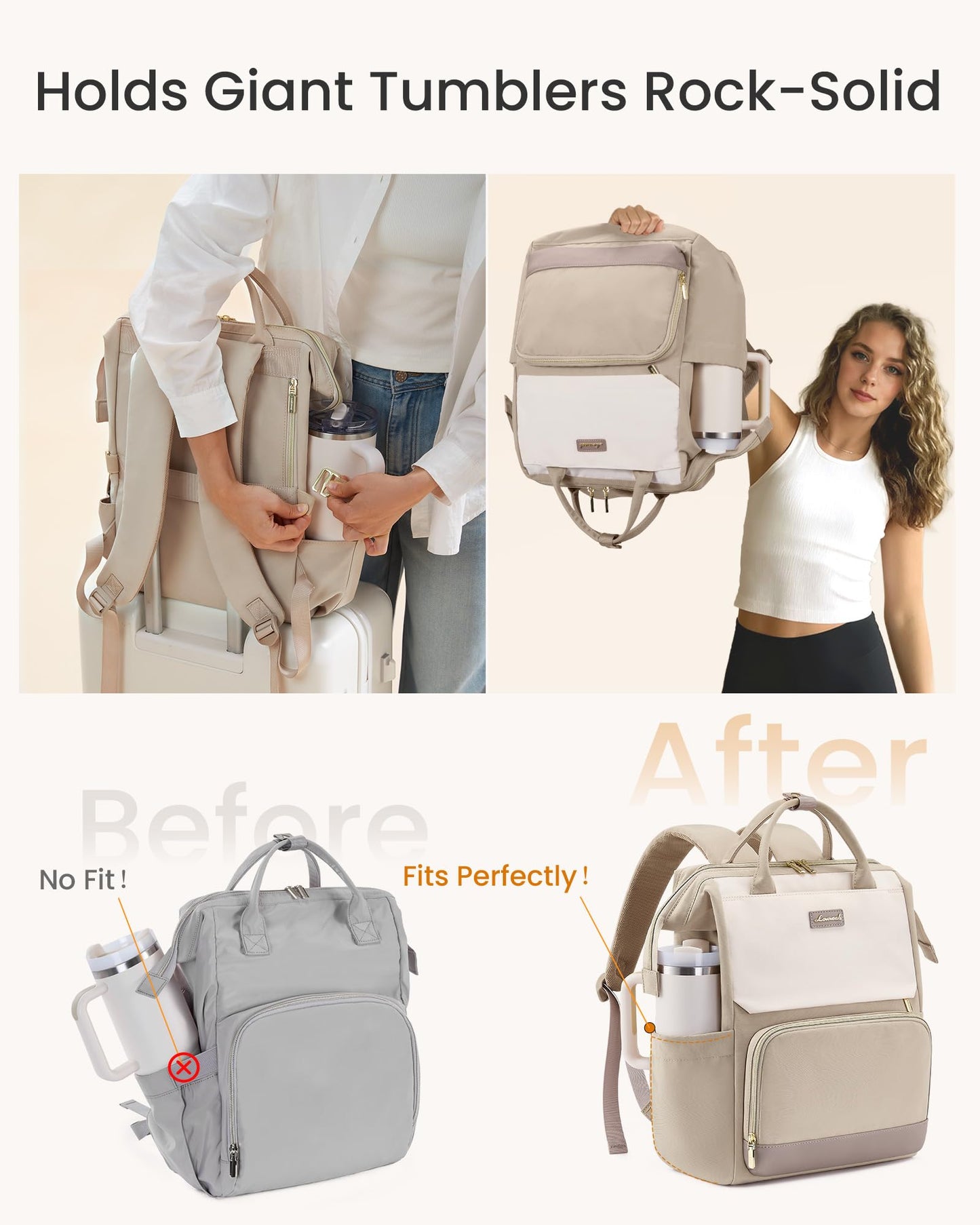 LOVEVOOK Laptop Backpack for Women with Giant Tumbler Holder Pocket, 15.6 inch Travel Work Bag Purse for Nurse Teacher, Waterproof Casual Daypack Bookbag for College Business