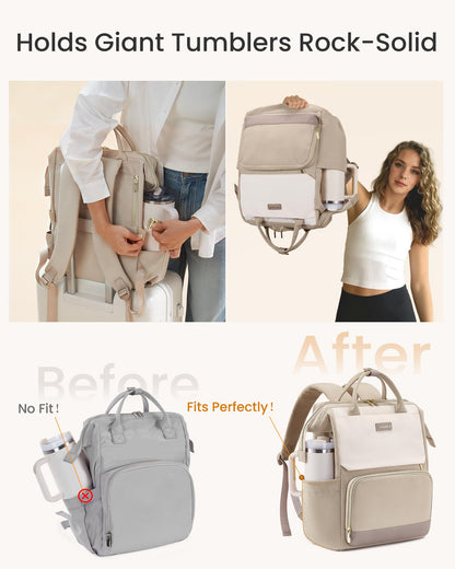 LOVEVOOK Laptop Backpack for Women with Giant Tumbler Holder Pocket, 15.6 inch Travel Work Bag Purse for Nurse Teacher, Waterproof Casual Daypack Bookbag for College Business