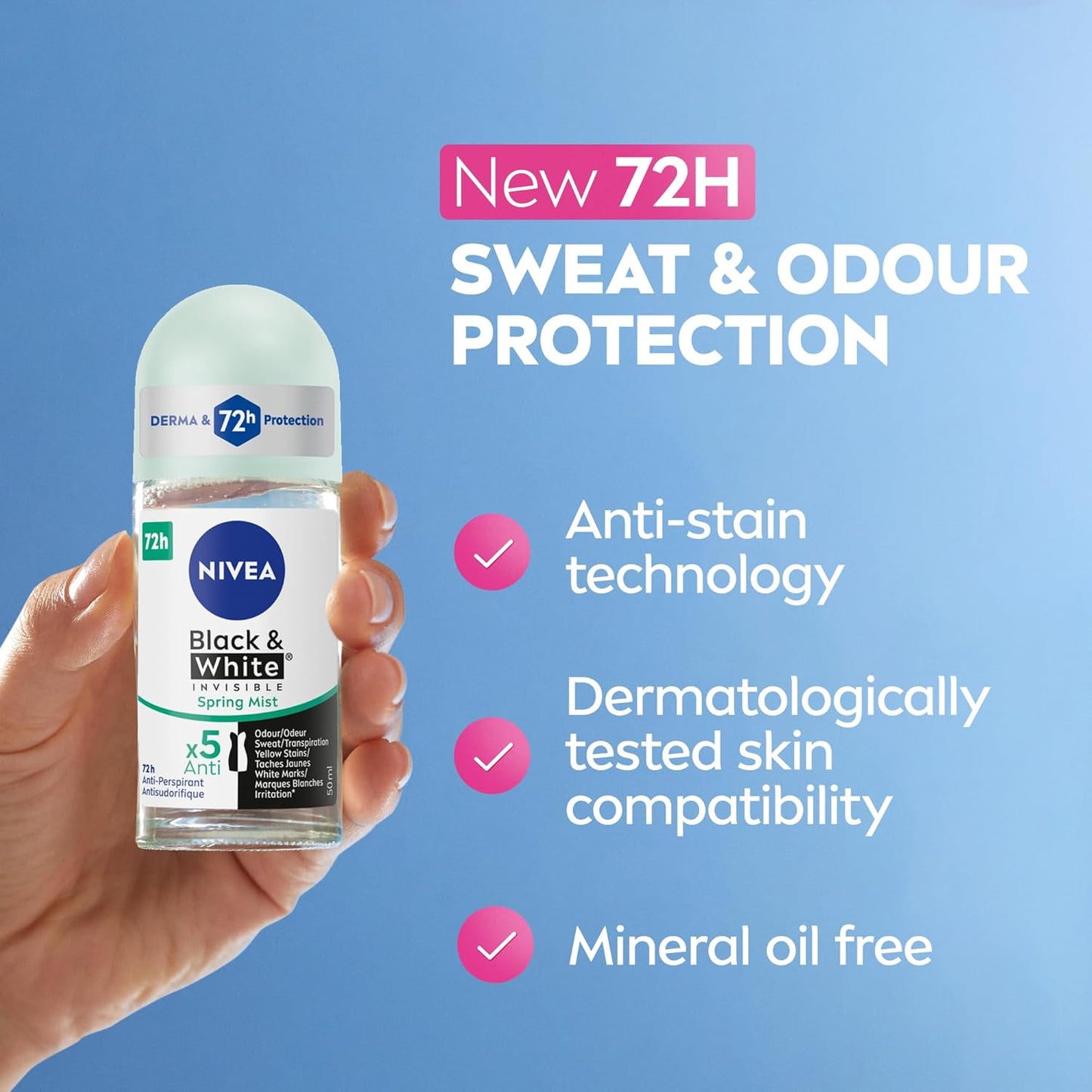 NIVEA Black & White Invisible Clear Anti-Transpirant Roll-on Waterlily, 50ml