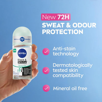 NIVEA Black & White Invisible Clear Anti-Transpirant Roll-on Waterlily, 50ml