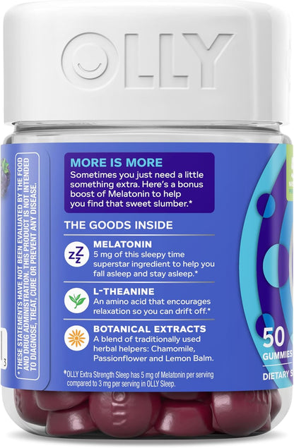 OLLY Extra Strength Sleep Gummy, 5 mg Melatonin, L-Theanine, Chamomile, Lemon Balm, Sleep Aid, BlackBerry - 50 Count (Pack of 12)