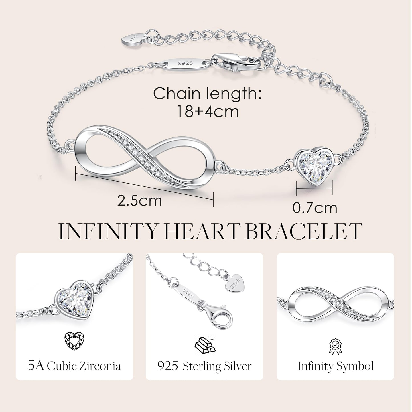 CDE Valentinstagsgeschenk Infinity Herz Geburtsstein Charm Gliederarmband für Damen 925 Sterling Silber Verstellbares Muttertags- Weihnachtsgeschenk Jubiläums- Geburtstags-Schmuck für Ehefrau Freundin Sie