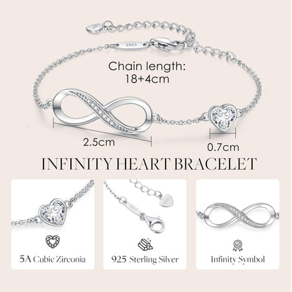 CDE Valentinstagsgeschenk Infinity Herz Geburtsstein Charm Gliederarmband für Damen 925 Sterling Silber Verstellbares Muttertags- Weihnachtsgeschenk Jubiläums- Geburtstags-Schmuck für Ehefrau Freundin Sie