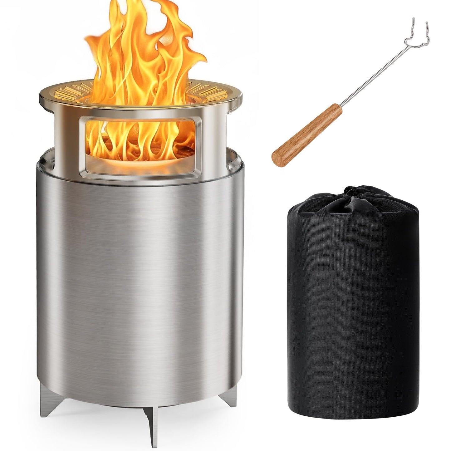 CIAYS Smokeless Firepit, 19 Inch Fire Pit for Camping with Patented Technology, Portable Fire Pit for Outside with Steel Grill Rack, Fire Poker, and Bag, Easy Setup and Storage, Wood Burning
