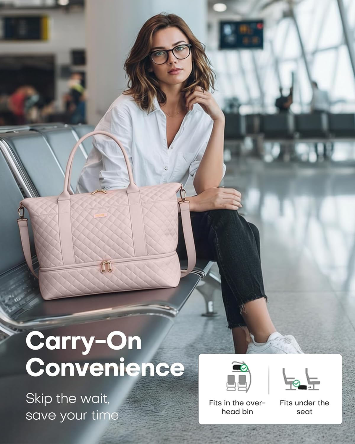 HOTOR Reisetasche - Große Weekender-Tasche für Frauen, Handgepäck mit Schuhfach, Übernachtungstasche mit Kulturtasche für Reiseutensilien und Reisezubehör, Schwarz, 34,0 x 45,0 x 20,0 cm