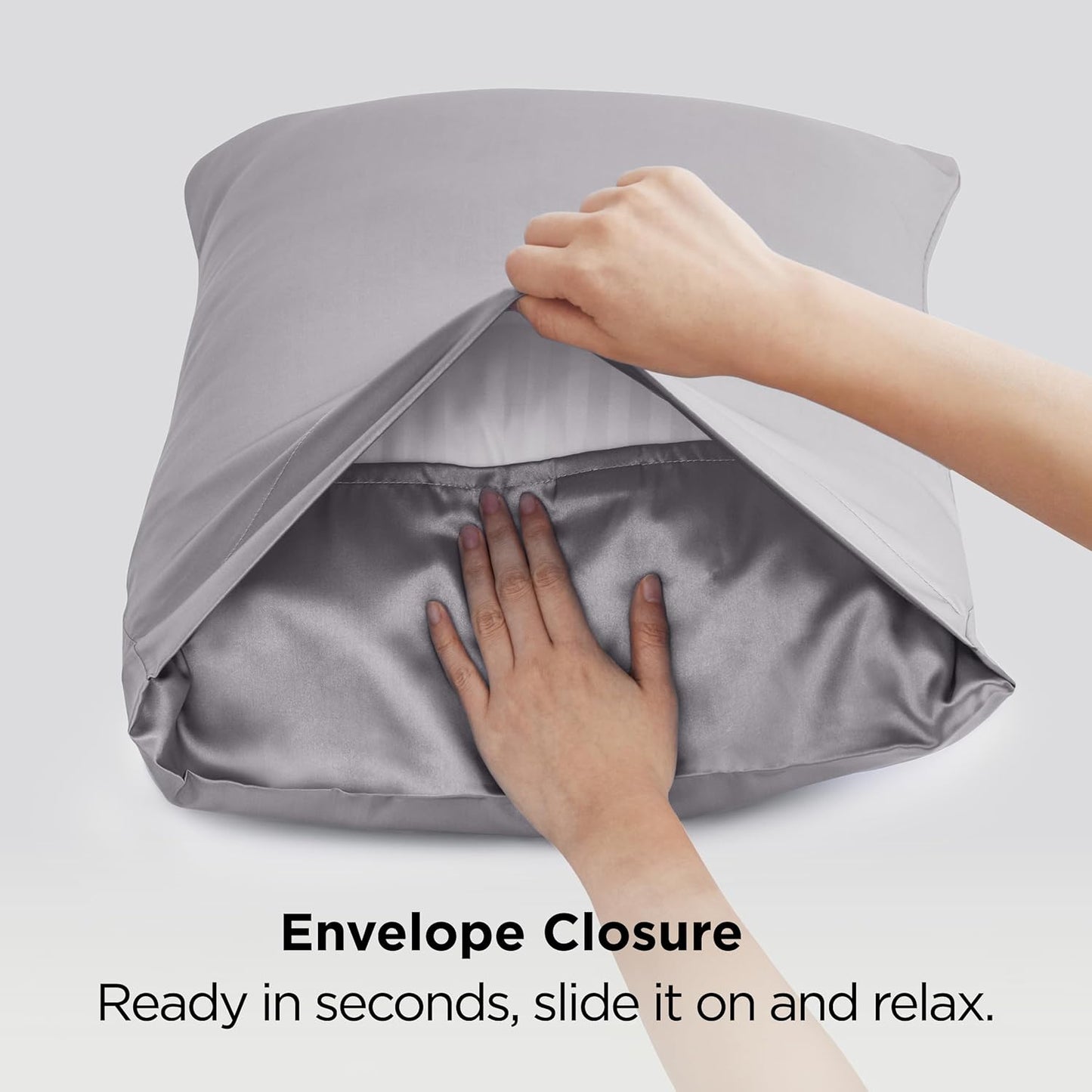 Bedsure Satin-Kissenbezug, Queen-Size, 2er-Pack, Seidenkissenbezügen ähnlich, seidige Kissenhüllen mit Hotelverschluss, Raumdeko, Valentinsgeschenke für Frauen und Männer, Grau, 50x75 cm