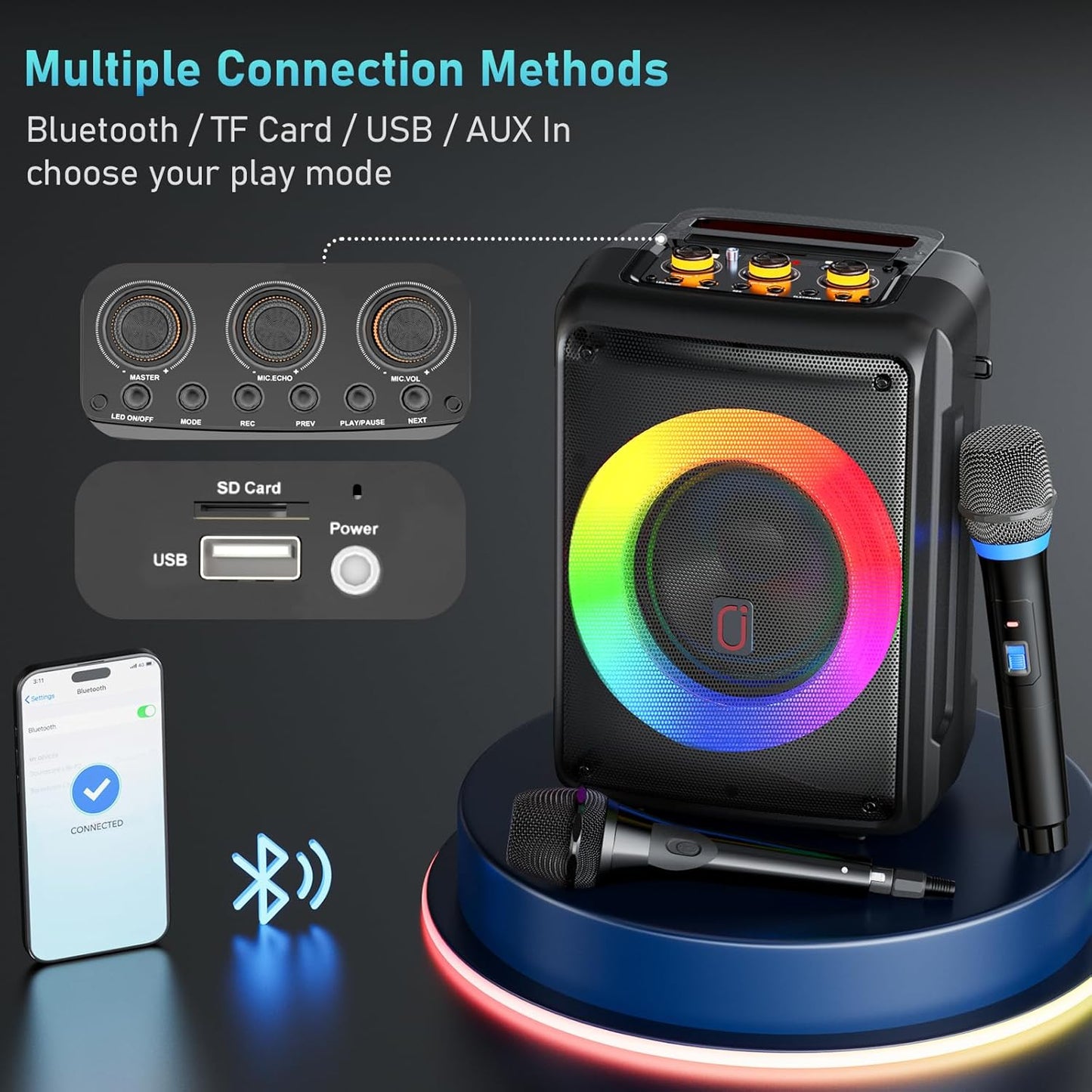 HWWR Karaoke Machine with 2 Microphones