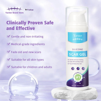 Medical Grade Silicone Scar Gel - Advanced Scar Removal Cream & Scar Treatment for Surgical, C-Section, Hypertrophic & Acne Scars - 1.7oz