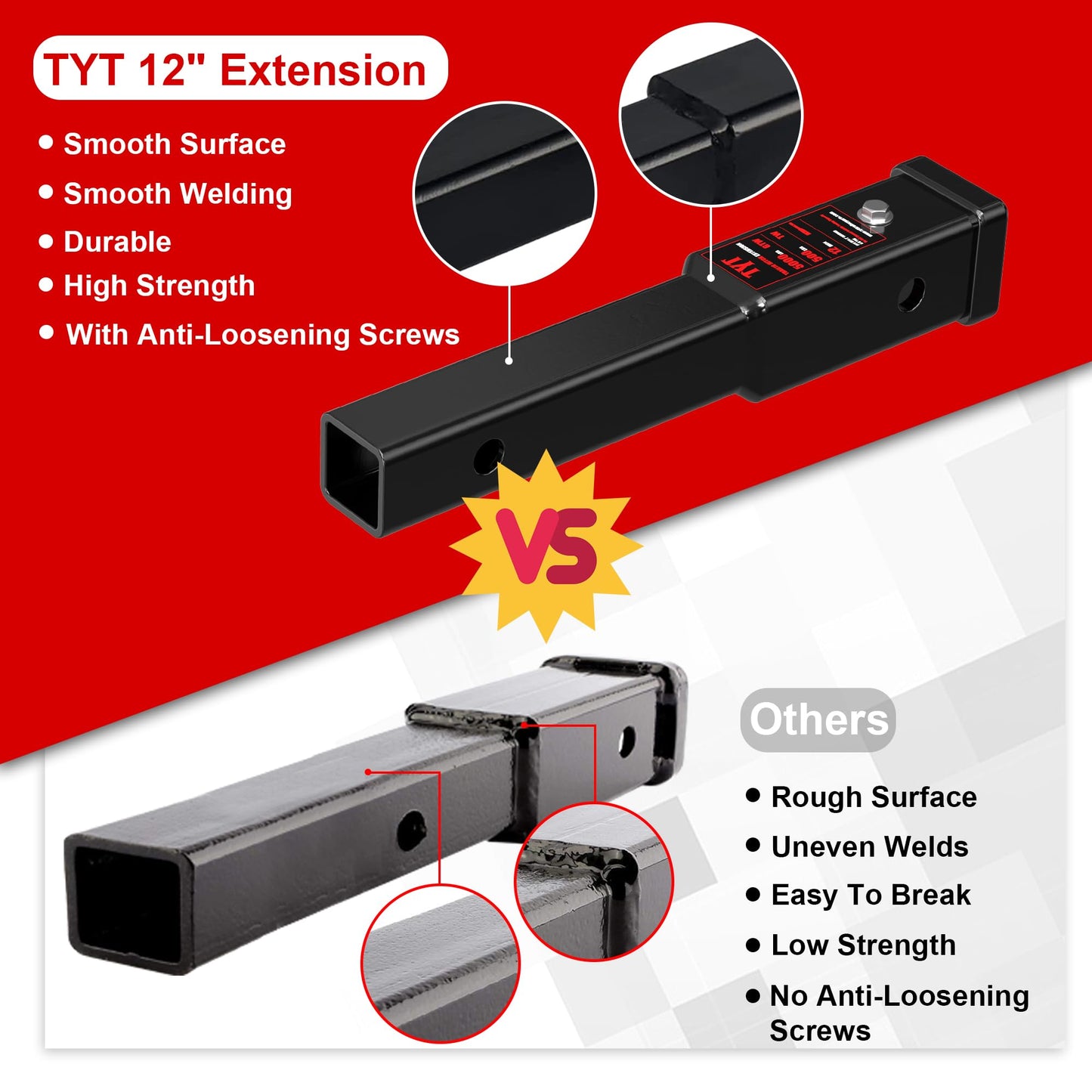 TYT Adjustable Truck Trailer Hitch for 2 inch Receiver, 6" Drop/Rise Tow Hitch with Dual Balls (2" & 2-5/16"), Compatible with Heavy-Duty Trailer Systems up to 20,000 lbs, Includes Hitch Tightener