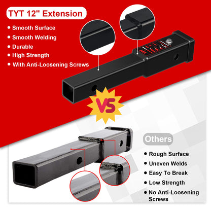 TYT Adjustable Truck Trailer Hitch for 2 inch Receiver, 6" Drop/Rise Tow Hitch with Dual Balls (2" & 2-5/16"), Compatible with Heavy-Duty Trailer Systems up to 20,000 lbs, Includes Hitch Tightener
