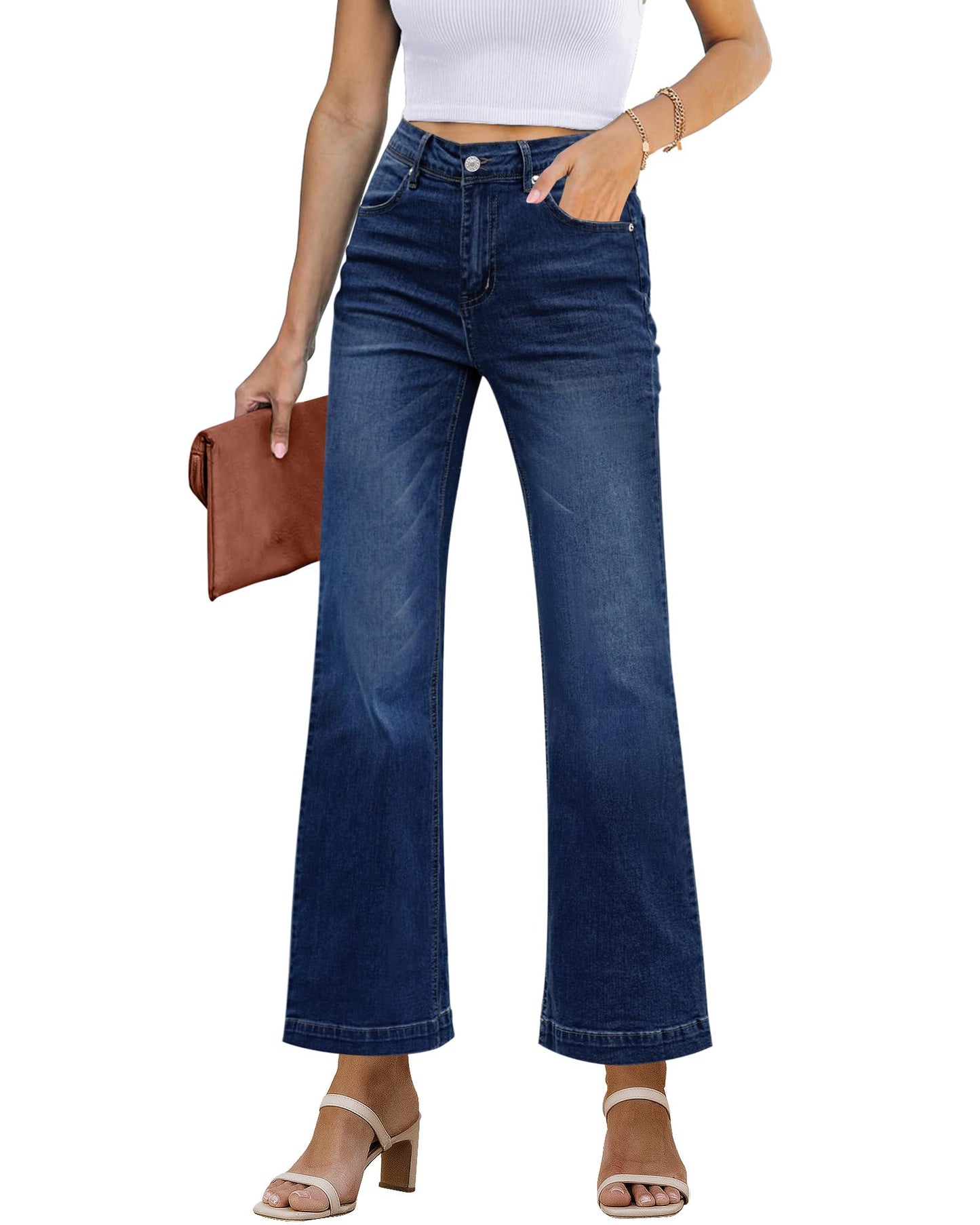 GRAPENT Womens Flare Jeans High Waisted Wide Leg Baggy Jean for Women Stretch Denim Pants