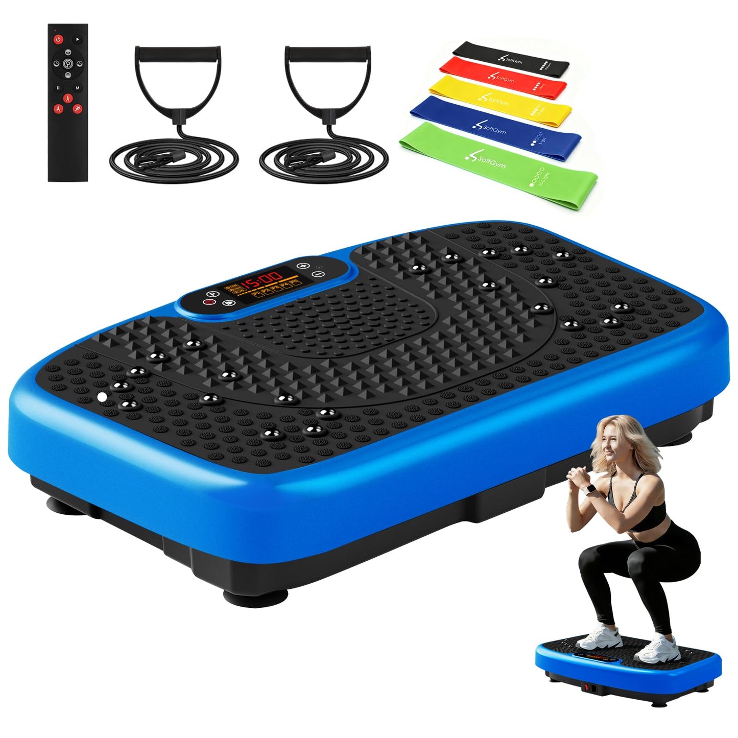 SoftGym Waver Vibration Plate Exercise Machine for Lymphatic Drainage Weight Loss,120 Speed Levels Vibrating Platform with Resistance Bands,Full-Body Workout Equipment for Muscle Activation
