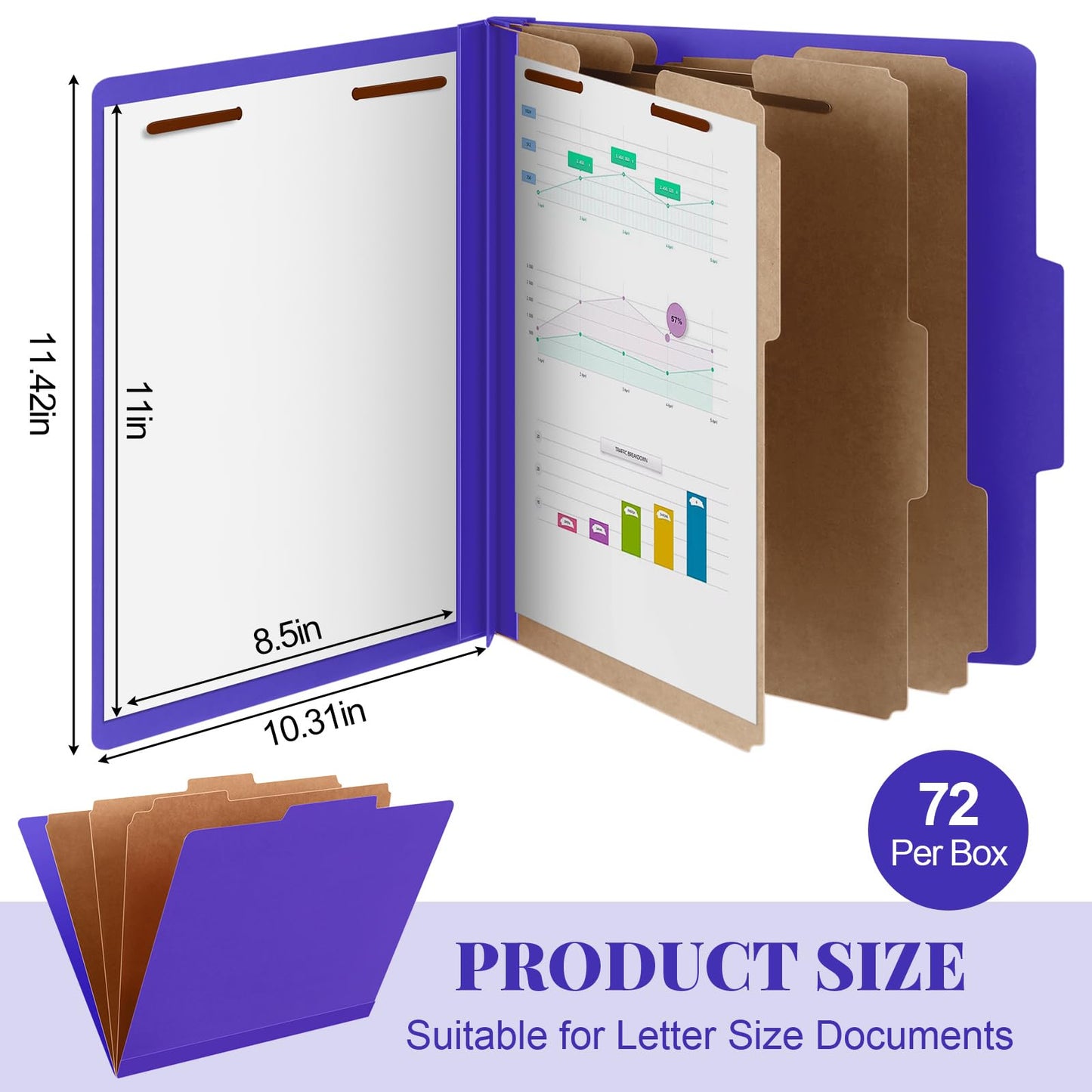 Skyygemm 60 Pcs Classification Folders Letter Size, 3 Divider Pressboard File Folder with Fasteners, Expanding File Organizer Bulk for Documents, Projects, Reports, School Teacher, Office (Orange)