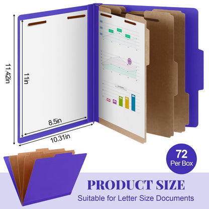 Skyygemm 60 Pcs Classification Folders Letter Size, 3 Divider Pressboard File Folder with Fasteners, Expanding File Organizer Bulk for Documents, Projects, Reports, School Teacher, Office (Orange)