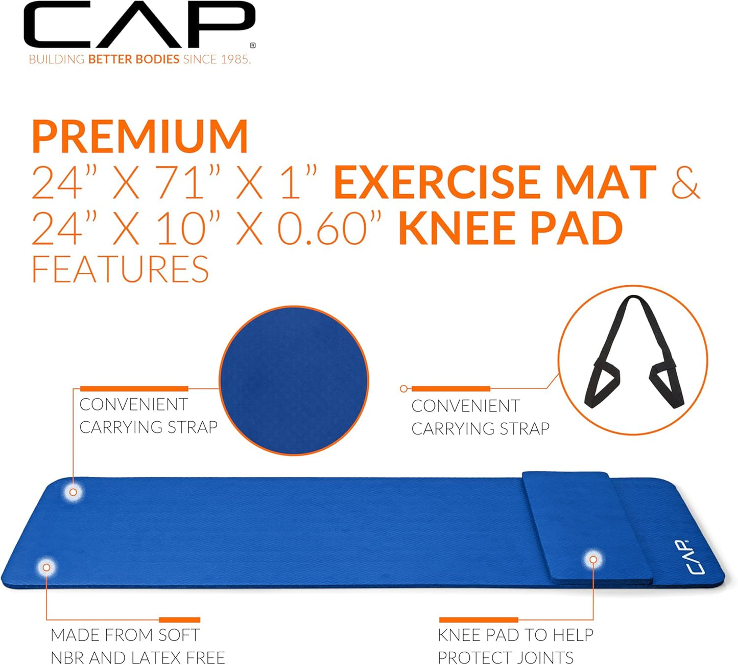 CAP Barbell Yogamatte mit hoher Dichte, 1,27 cm, mit Tragegurt | Mehrere Optionen