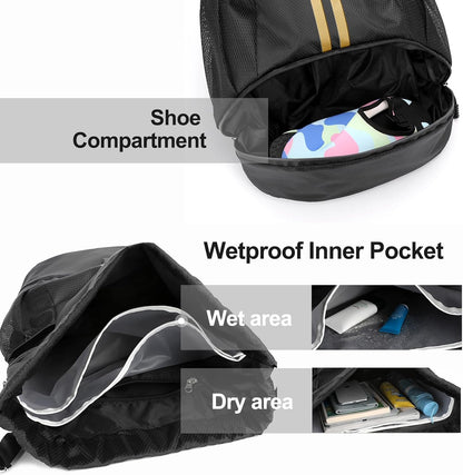 Hoedia Sports-Kordelzugrucksack – Schwimm-Turnbeutel mit Schuhfach und wasserdichter Tasche für Damen und Herren