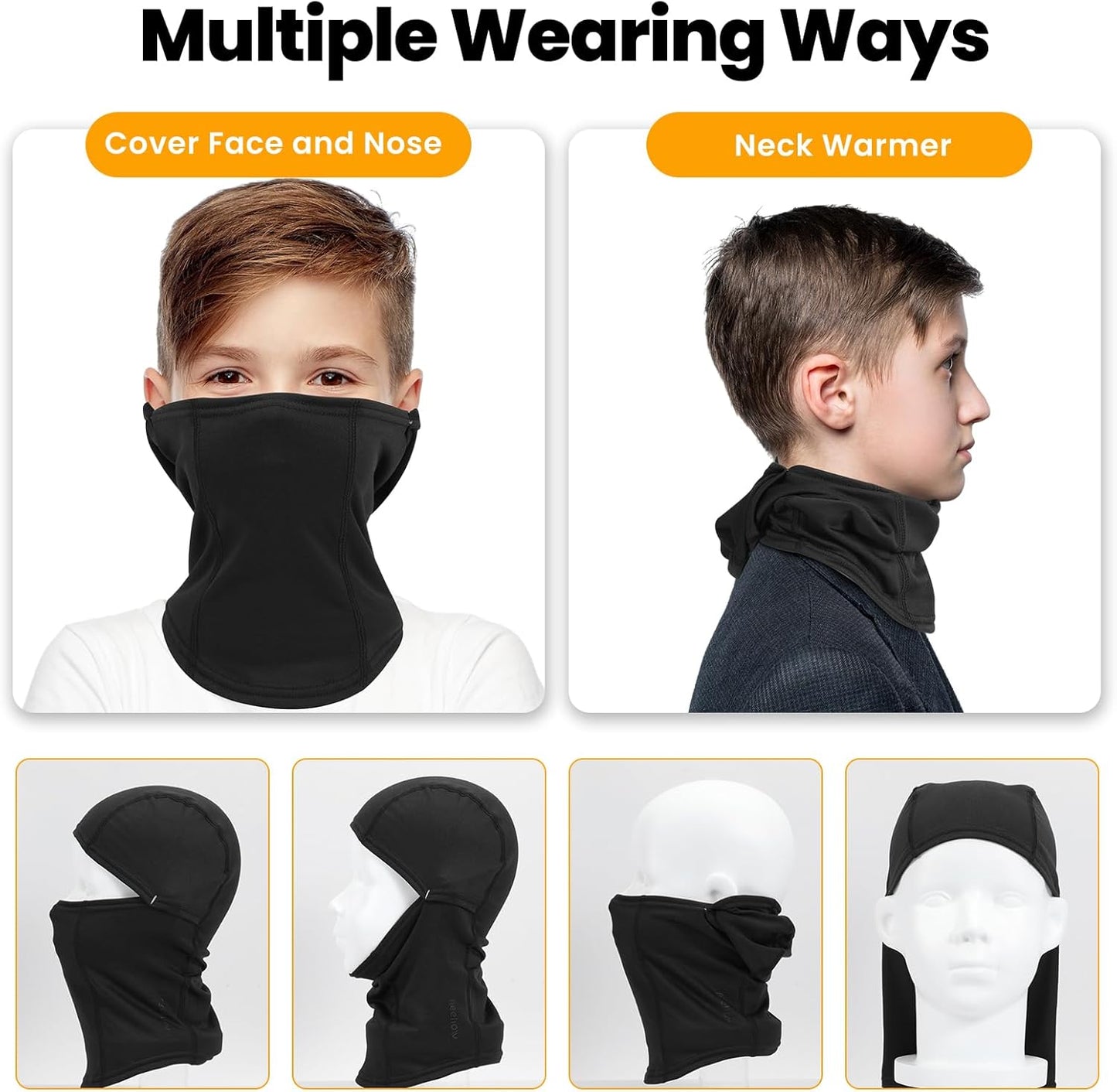 Kinder Sturmhaube Skimaske Kinder Schal Kinder Fleece Nackenwärmer Kälteschutz Gesichtsmaske für Jungen Mädchen Schwarz