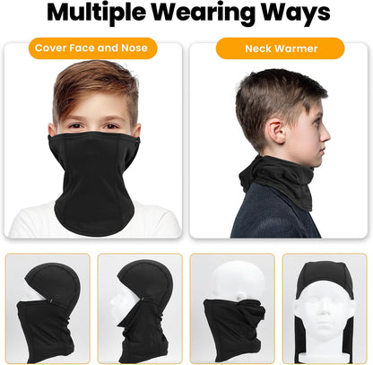 Kinder Sturmhaube Skimaske Kinder Schal Kinder Fleece Nackenwärmer Kälteschutz Gesichtsmaske für Jungen Mädchen Schwarz