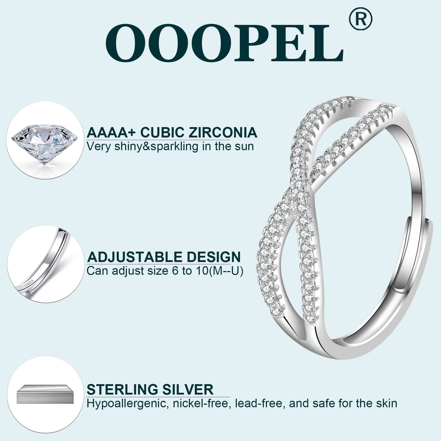 OOOPEL Sterlingsilber Verstellbarer Ring S925 Silberringe für Frauen Zirkonia Twist Liebesknoten Zarter Ring Silber Minimalistischer Offener Fingerring Silber Daumen Sterlingsilberring