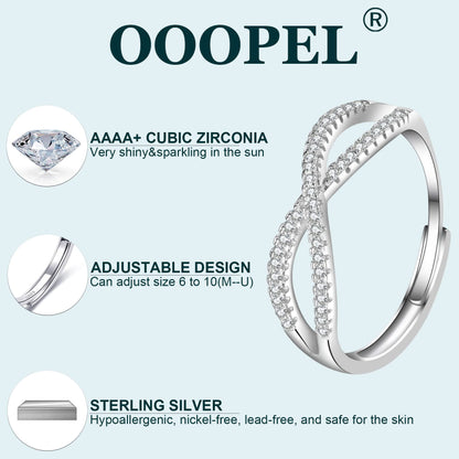 OOOPEL Sterlingsilber Verstellbarer Ring S925 Silberringe für Frauen Zirkonia Twist Liebesknoten Zarter Ring Silber Minimalistischer Offener Fingerring Silber Daumen Sterlingsilberring
