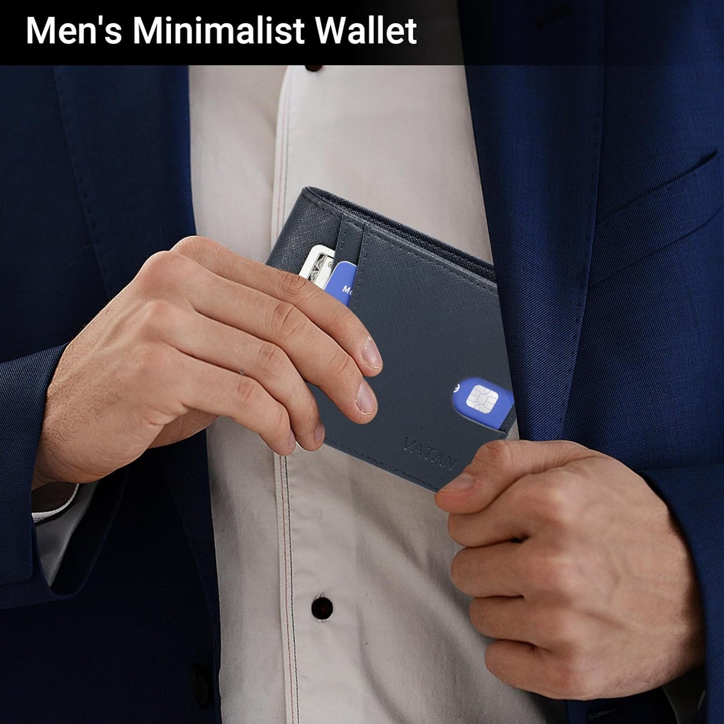VATAN Herren Slim Wallet RFID Schutz Leder Kreditkartenetui für 15 Karten, Bifold Minimalistisches Dünnes Portemonnaie mit 2 Ausweisfenstern und Geldscheinfach, mit Geschenkbox (Carbon Fiber Schwarz)