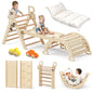 BlueWood Pikler Triangle Set with Cushion, 8-in-1 Climbing Toys for Toddlers, Montessori Philosophy Play Jungle Gym with Arch, Ramp, Ladder(Natural Wood)