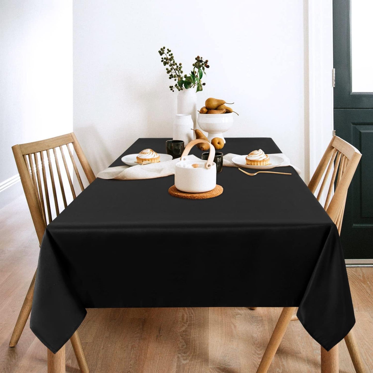sancua 2 Pack Black Tablecloth 60 x 102 Inch - Perfect for Dining, Parties, and Camping