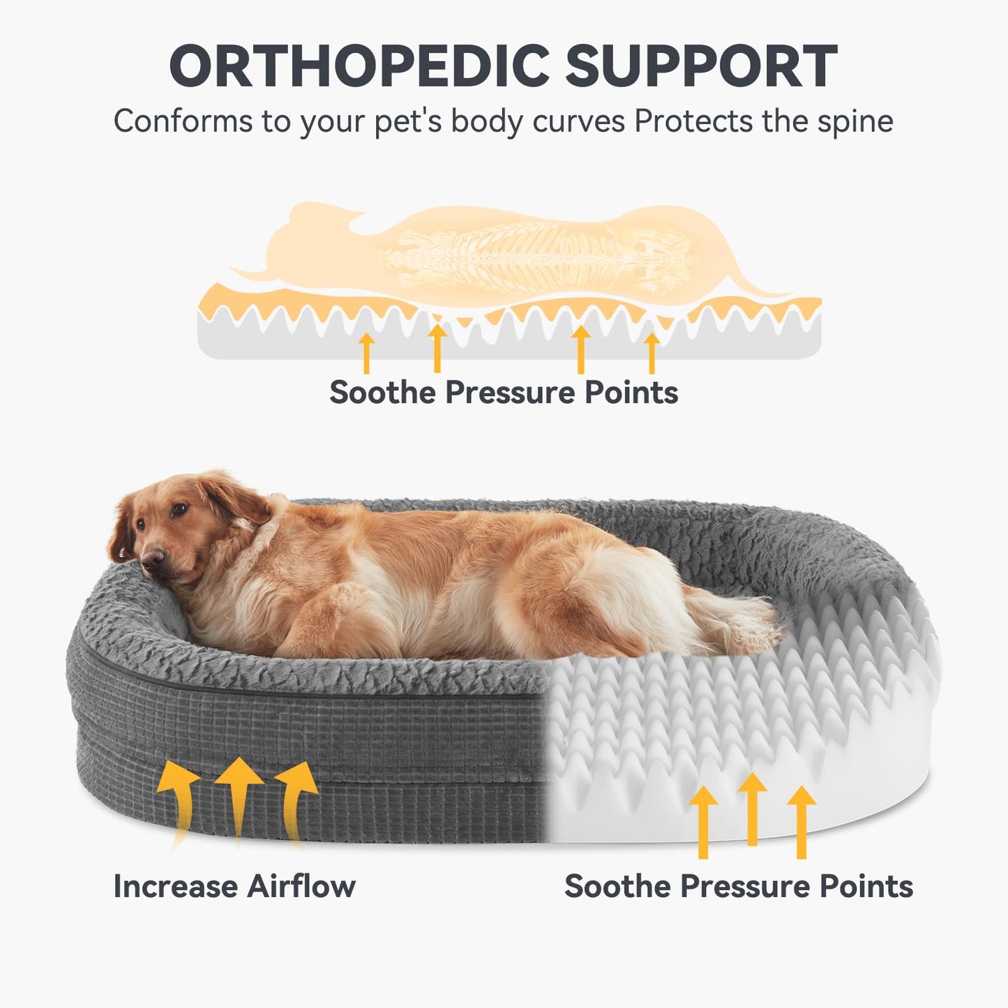 JOEJOY Orthopedic Dog Beds Large Sized Dog, XL Egg-Crate Memory Foam Pet Couch Bed with Bolster Sides, Waterproof Lining, Removable Washable Cover & Non-Slip Bottom, Brown