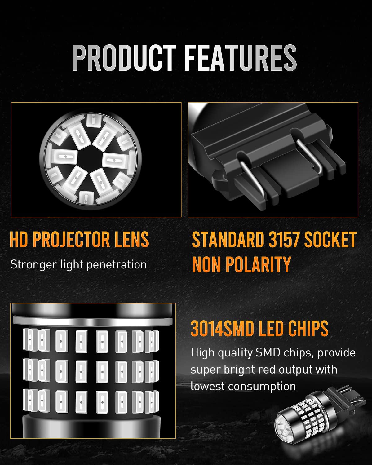 LUYED 3157 LED Bulbs Reverse Light Xenon White 1800 Lumens Super Bright 78 SMD 3056 3156 3057 4157 LED Bulbs,Used for Back Up Reverse Lights,Brake Lights,Tail Lights,Turn Signal Lights,Pack of 2