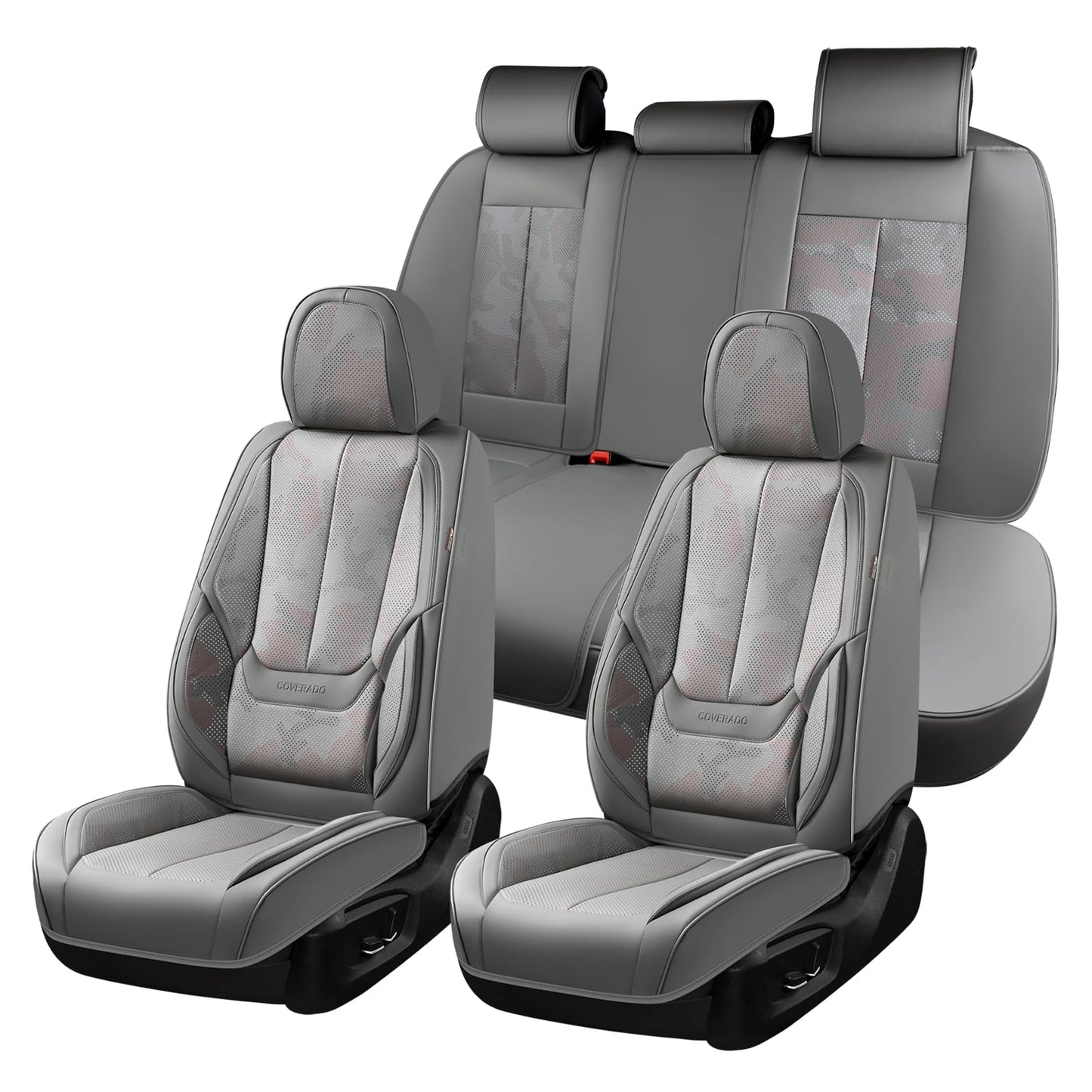 Coverado Car Seat Covers 5 Pieces, Full Set Universal Seat Covers for Cars, Waterproof Nappa Leather Auto Seat Protectors with Head Pillow, Car Interiors Fit for Most Sedans SUV Pick-up Truck, Black
