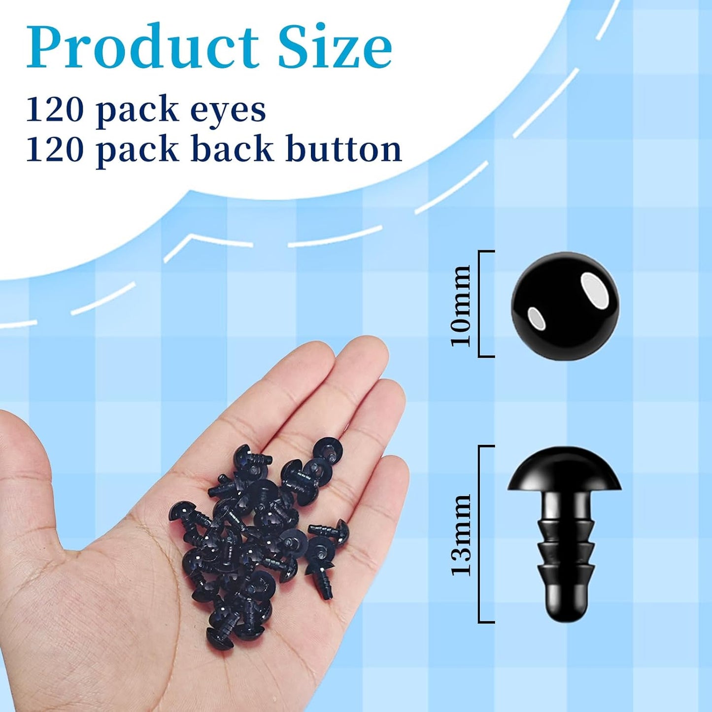 Sicherheitsaugen, 100 Stück schwarze Sicherheitsaugen, Plastiksicherheitsaugen und Unterlegscheiben für Puppen, Plüschtiere, Bastelarbeiten (5 Größen)